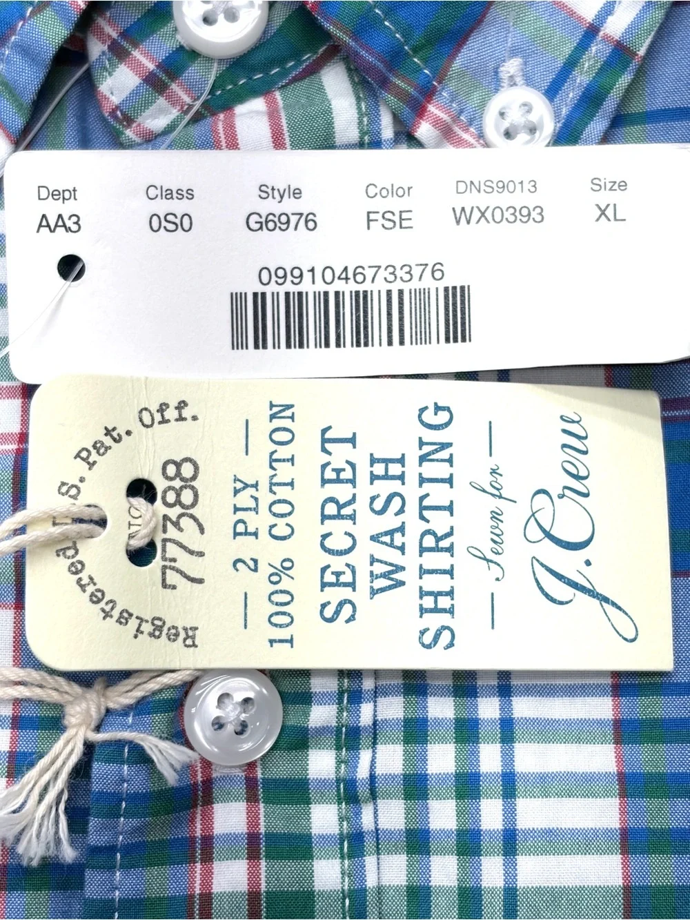 J. Crew Plaid Button Down Shirt Blue Green Cotton Men’s XL NWT